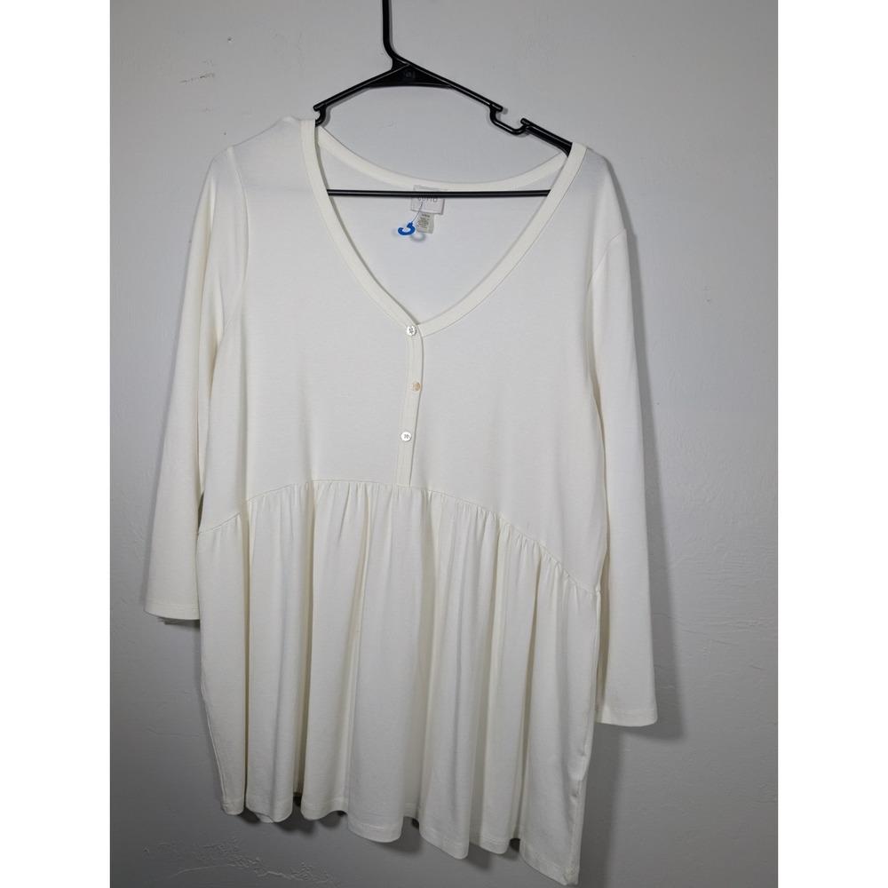 Cupio Women‎ Top Blouse Size Medium L Ivory 3/4 Sleeve Flutter V-Neck